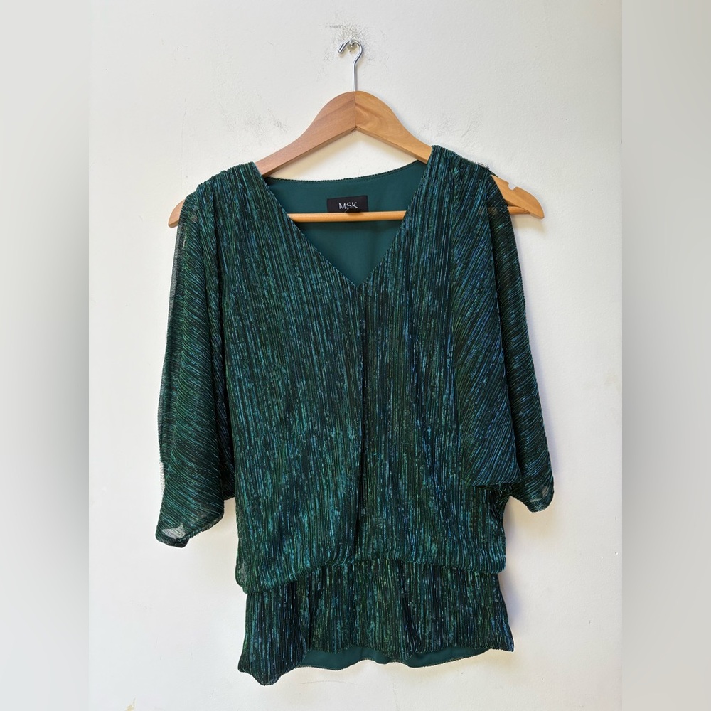 Msk Teal Glitter Split Sleeve Blouse - image 1